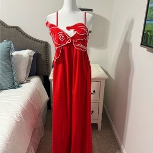 Vibrant Red Fish Dress, NWOT